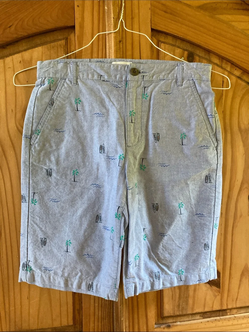 Boys Old Navy blue beach surf board long chino shorts size 14
